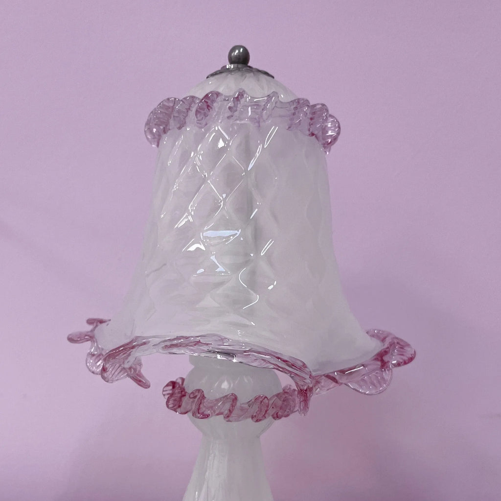 Lampe en verre de Murano rose et blanc, années 80 - Club Barbara