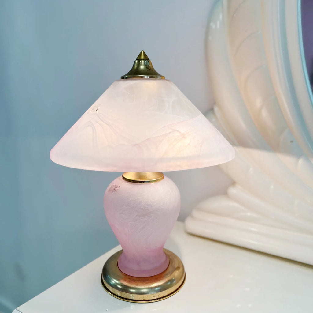 Lampe en verre rose Murano et laiton - Club Barbara