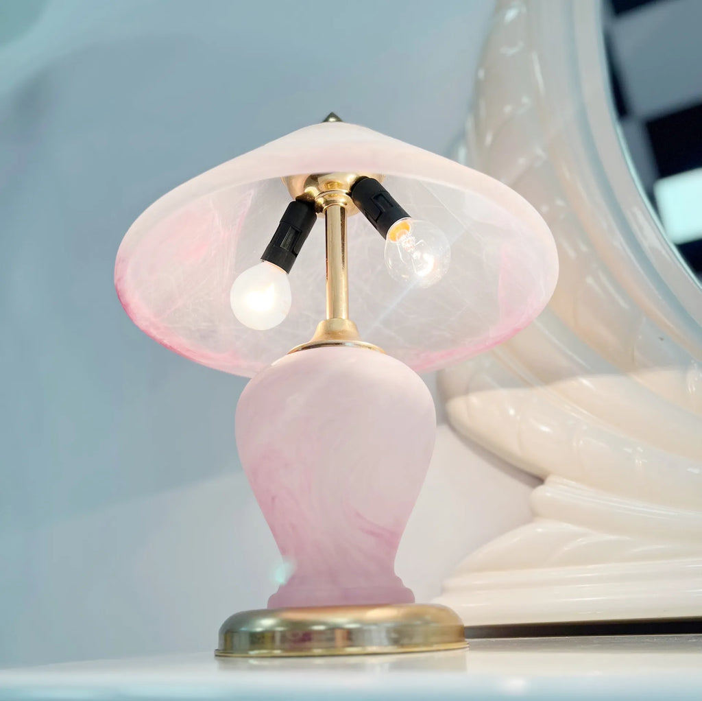 Lampe en verre rose Murano et laiton - Club Barbara
