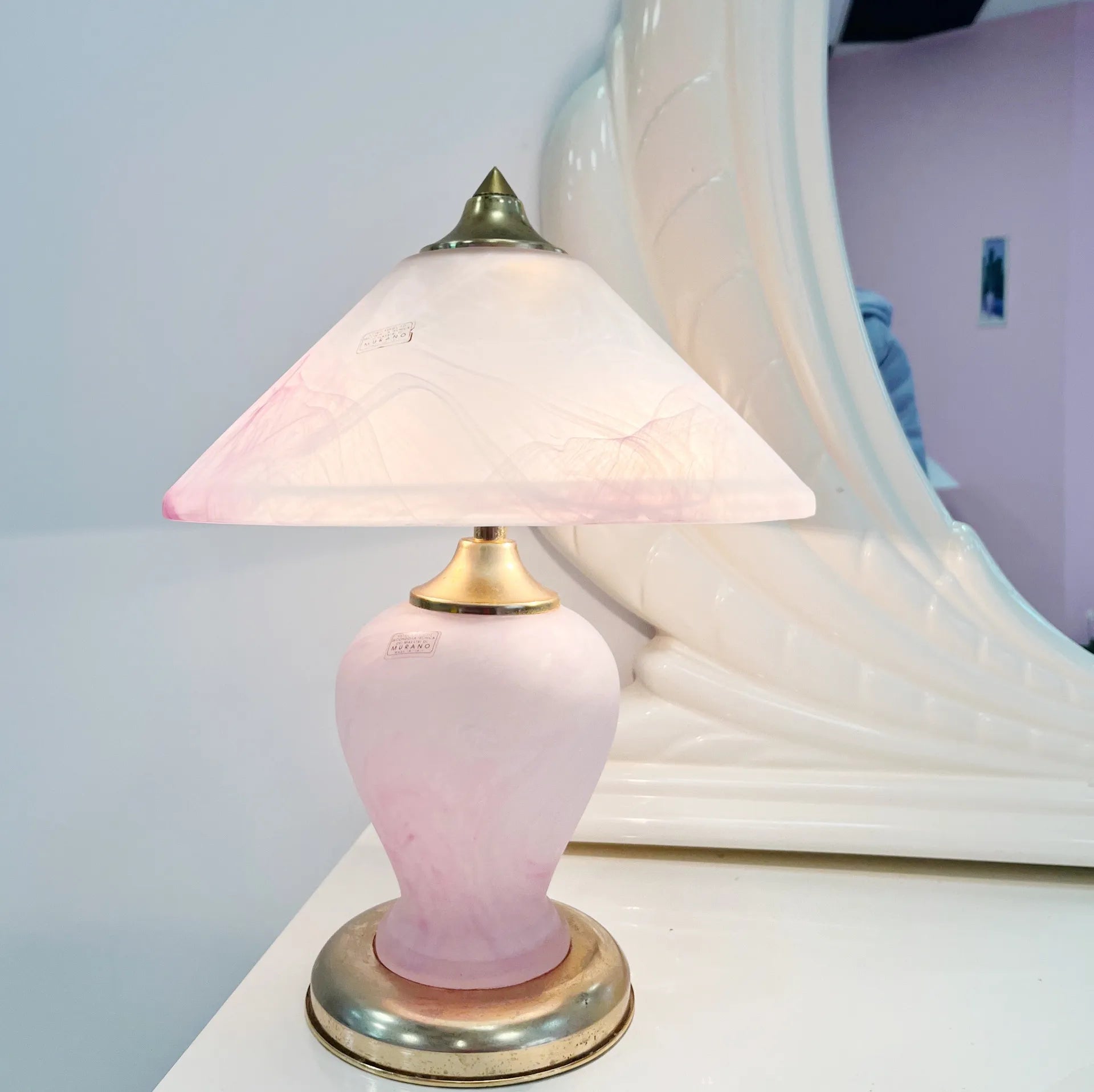 Lampe en verre rose Murano et laiton - Club Barbara