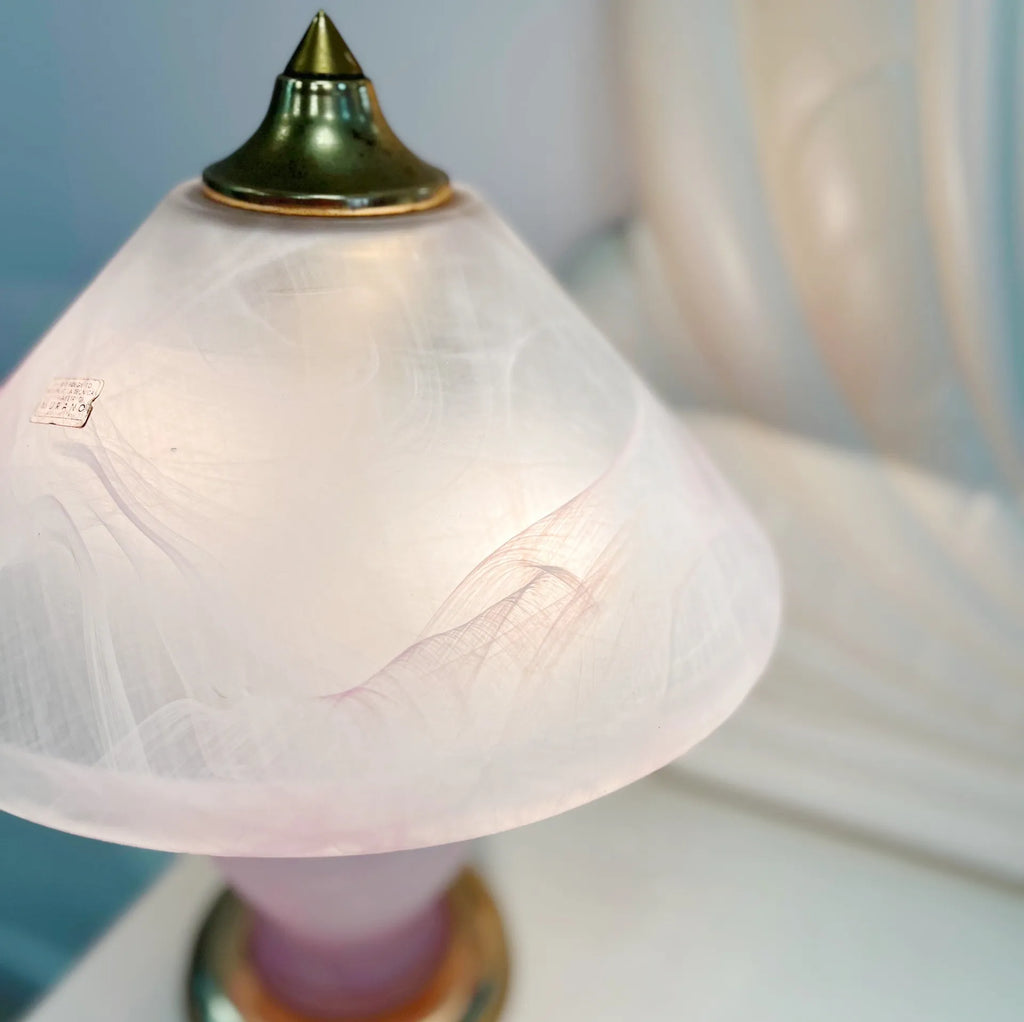 Lampe en verre rose Murano et laiton - Club Barbara
