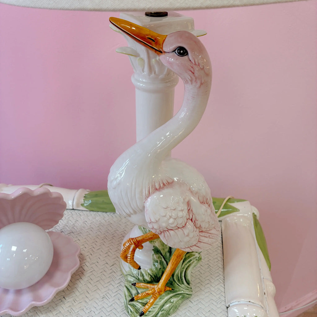 Grande lampe oiseau rose en céramique italienne signée Chaumette Paris, années 70