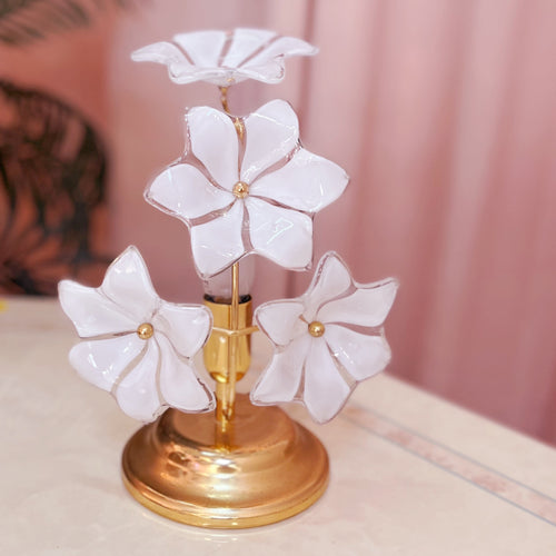 Lampe Fiore Opalino Murano en verre opalin soufflé et laiton doré – Club Barbara