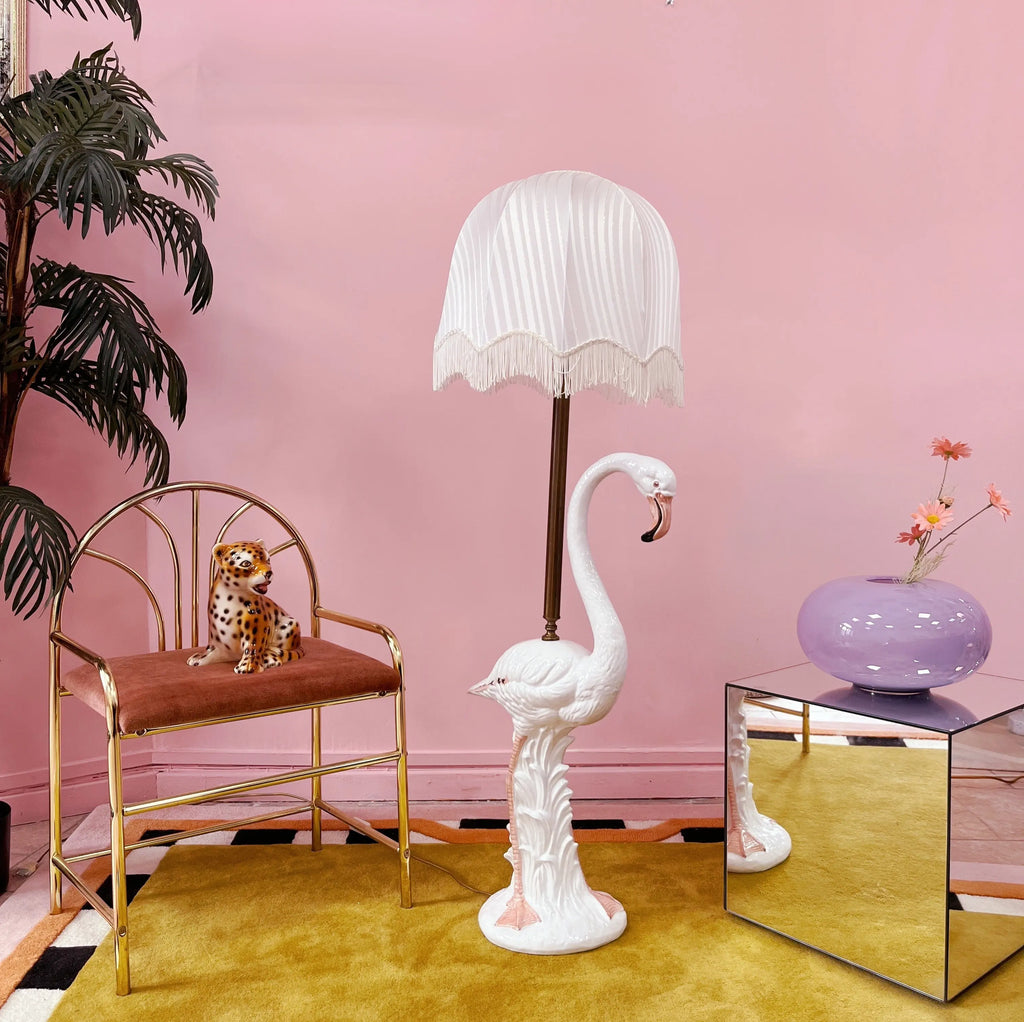 Grande lampe flamant rose en céramique, années 70