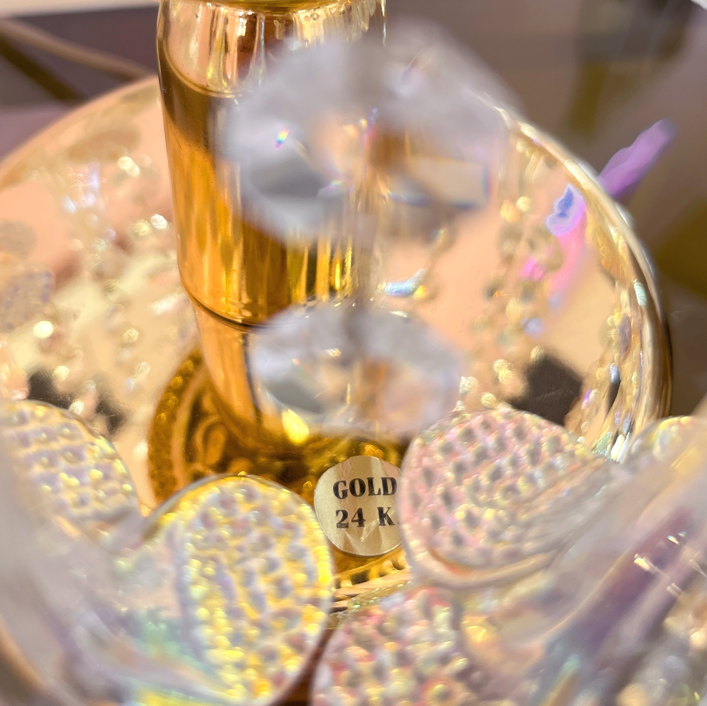 Lampe pampilles & fleurs en verre, Plaqué or 24k, Années 70