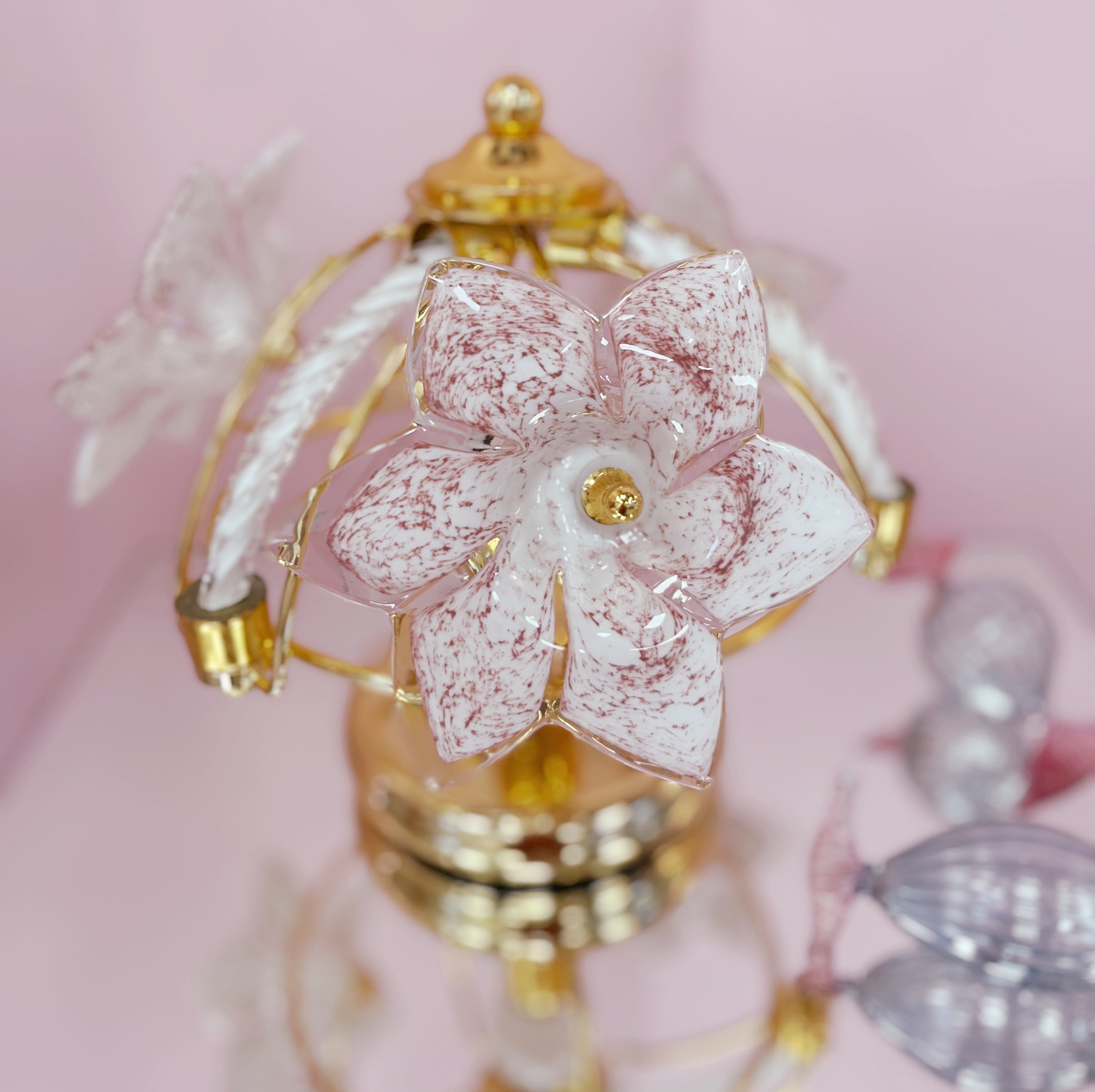 Lampe fleurs en laiton & verre de Murano ritòrto rose, Italie, 1970–80