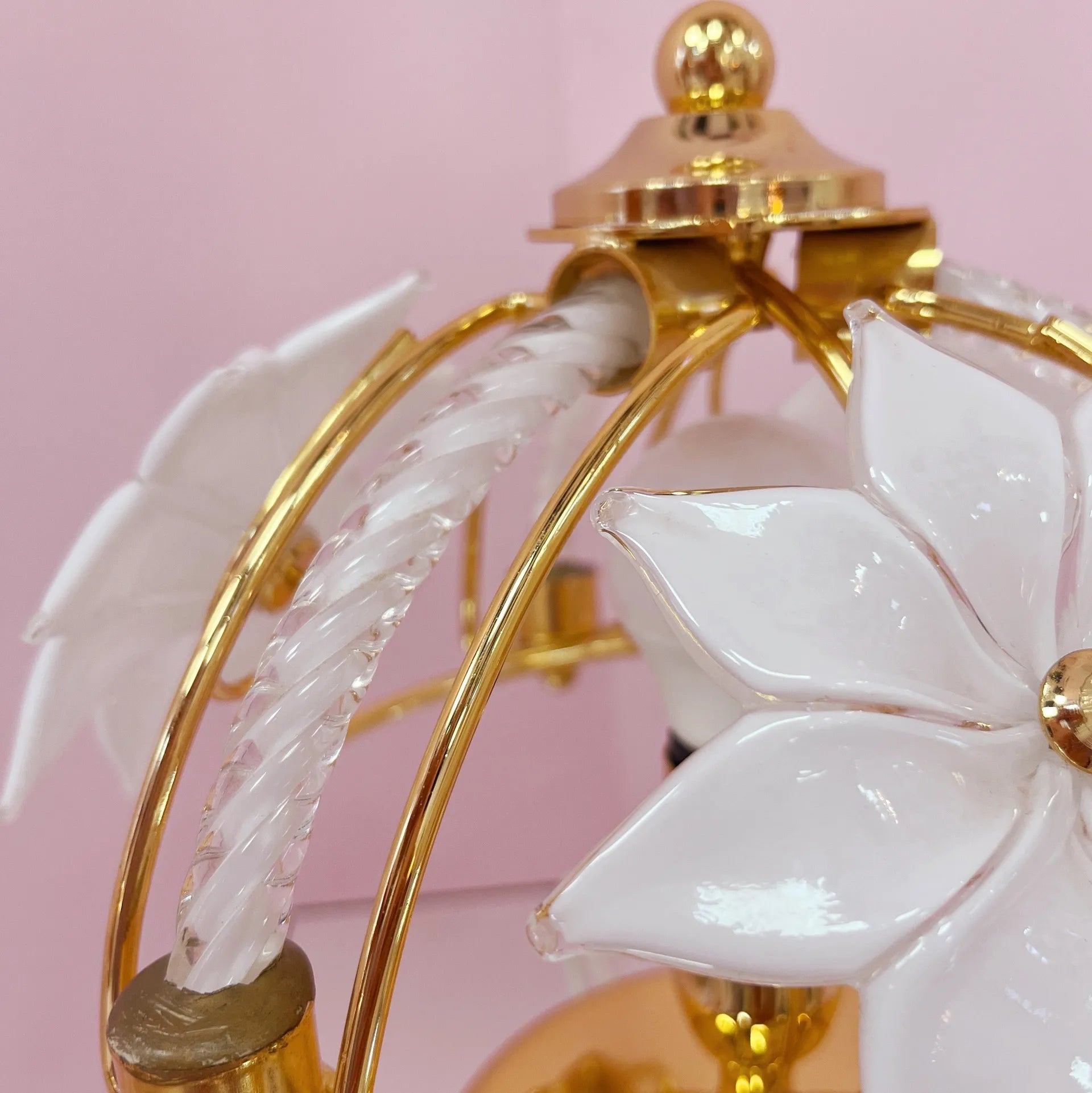 Lampe fleurs en laiton & verre de Murano ritòrto, Italie, 1970–80 - Club Barbara