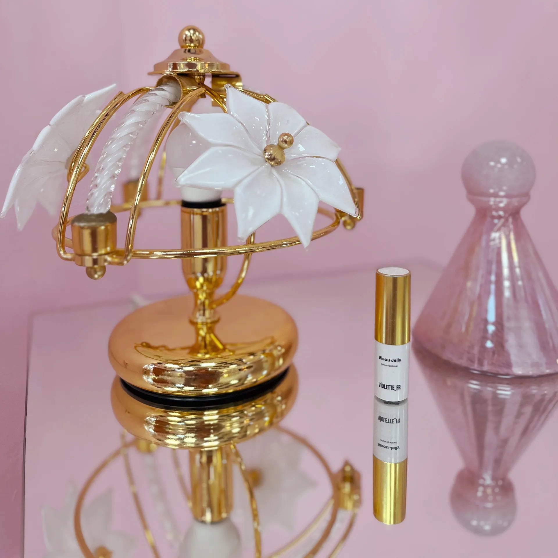 Lampe fleurs en laiton & verre de Murano ritòrto, Italie, 1970–80 - Club Barbara