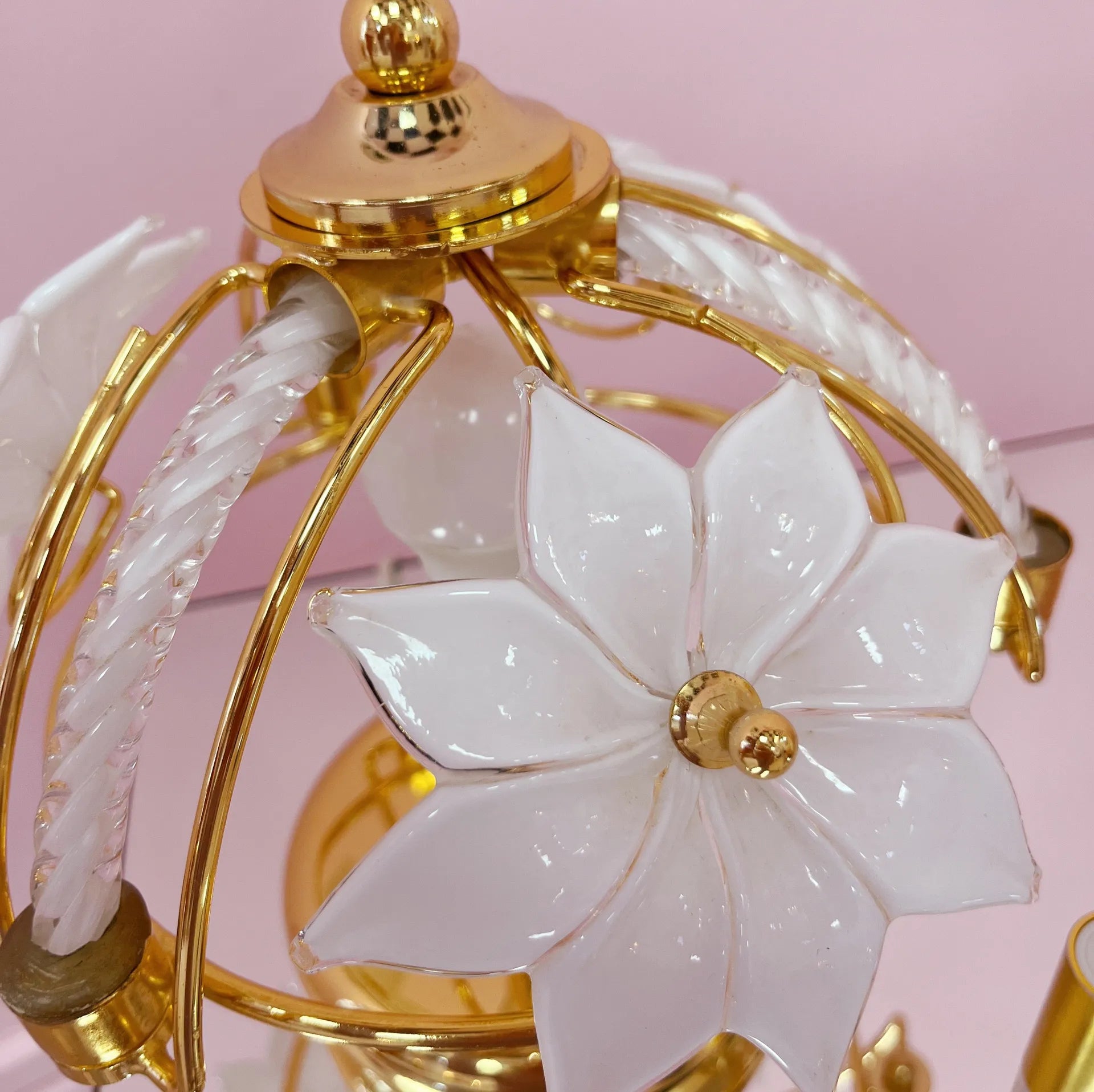 Lampe fleurs en laiton & verre de Murano ritòrto, Italie, 1970–80 - Club Barbara