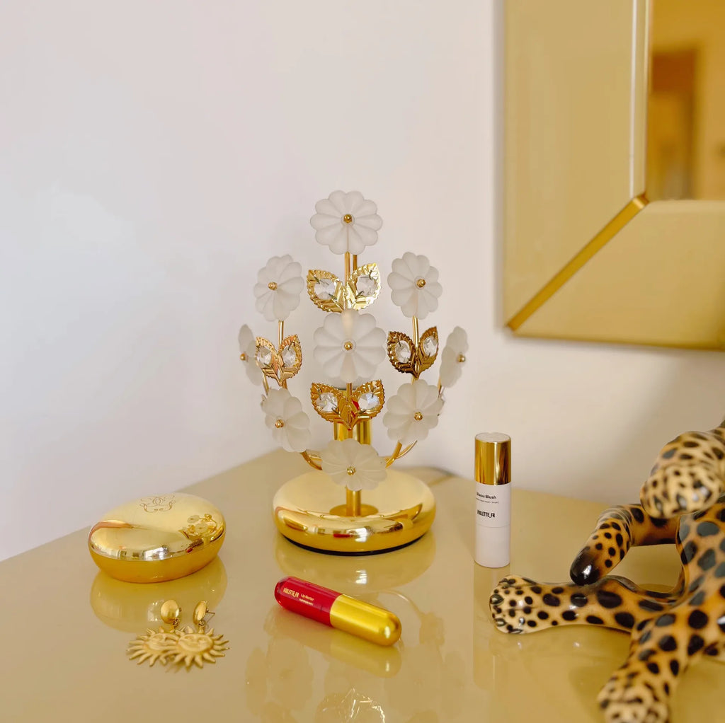 Lampe fleurs en laiton & verre dépoli, made in Italy, années 70 - Club Barbara