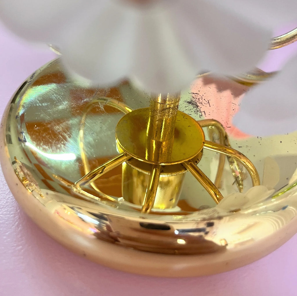 Lampe fleurs en laiton & verre dépoli, made in Italy, années 70 - Club Barbara
