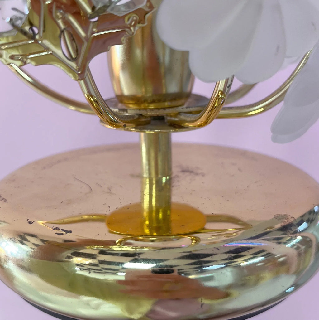 Lampe fleurs en laiton & verre dépoli, made in Italy, années 70 - Club Barbara