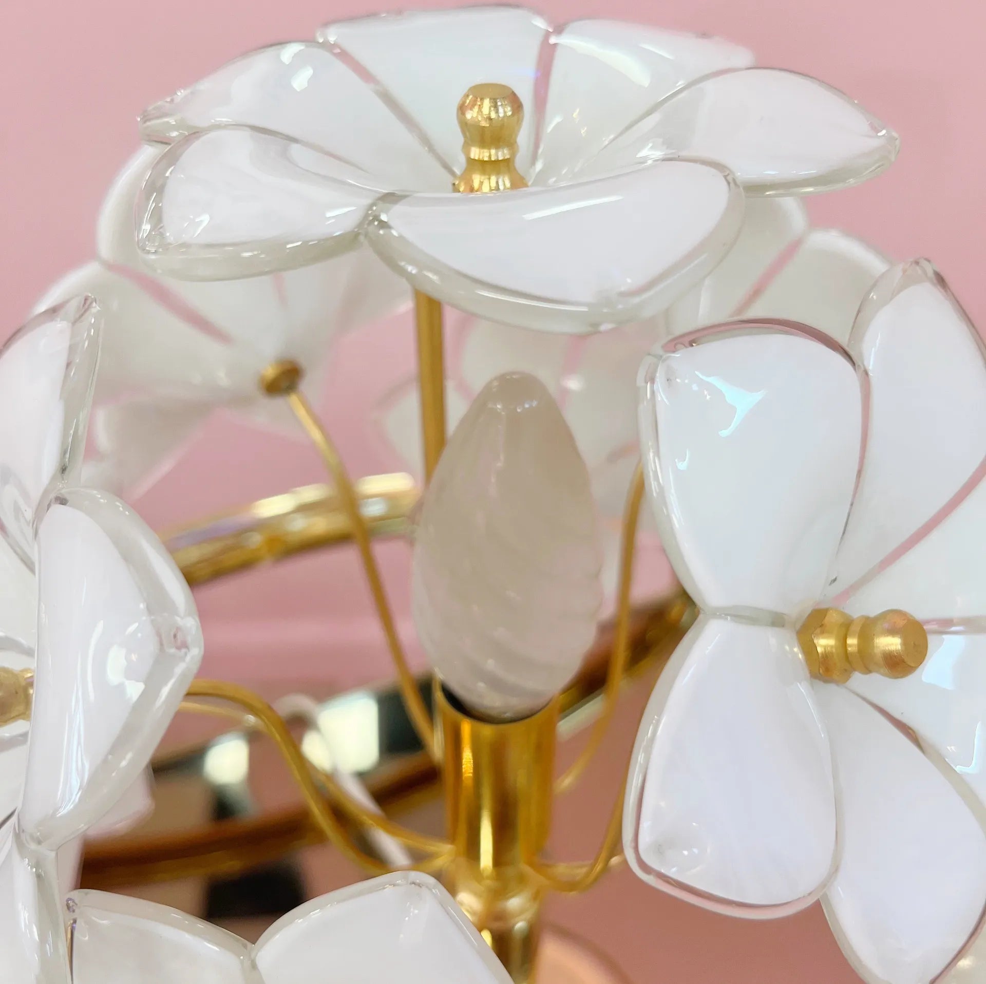Lampe Fleurs en Verre et Laiton – Italie, Années 70 - Club Barbara