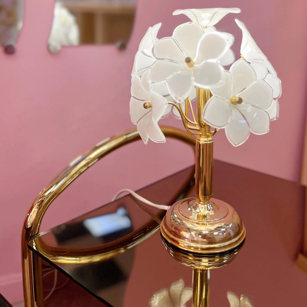 Lampe Fleurs en Verre et Laiton – Italie, Années 70 - Club Barbara