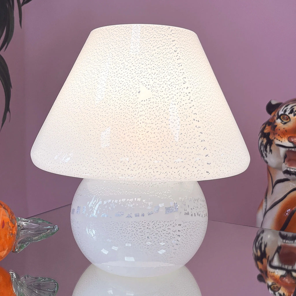 Lampe italienne champignon en verre opalin, Club Barbara
