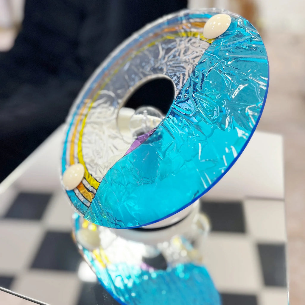 Lampe italienne Toffoli, abat jour circulaire en plexiglas coloré, années 80 - Club Barbara