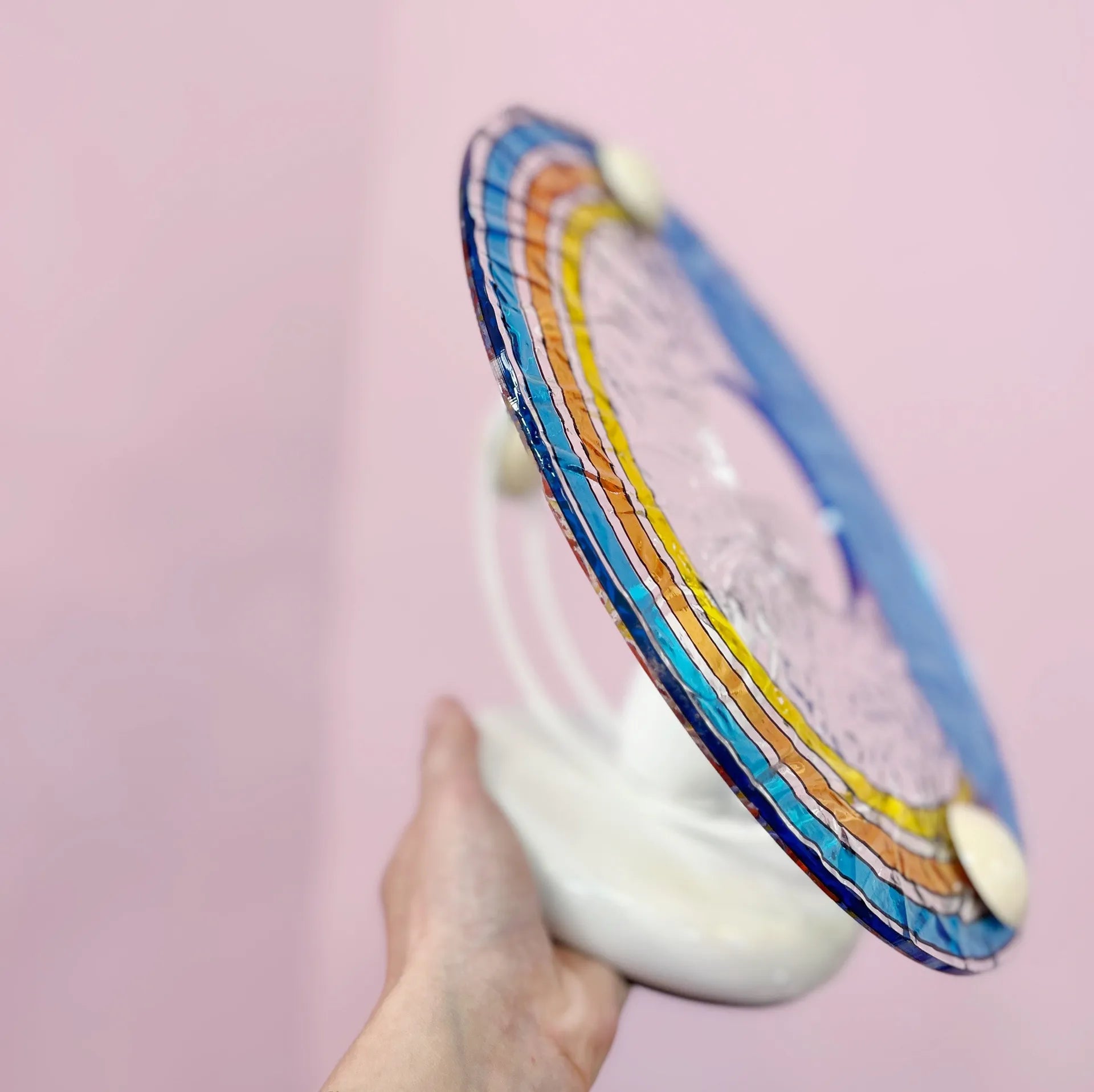 Lampe italienne Toffoli, abat jour circulaire en plexiglas coloré, années 80 - Club Barbara