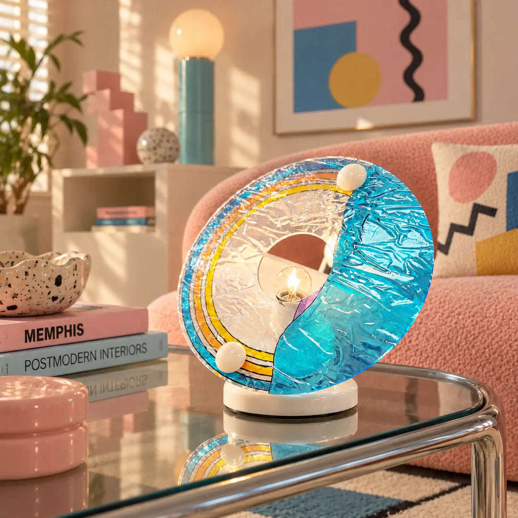 Italian Toffoli lamp, circular colored plexiglass lampshade, 80s
