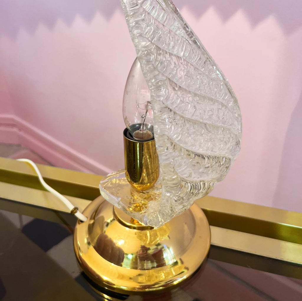 Lampe laiton & feuille en verre texturé – Années 80 - Club Barbara