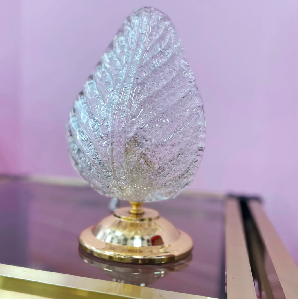 Lampe laiton & feuille en verre texturé – Années 80 - Club Barbara