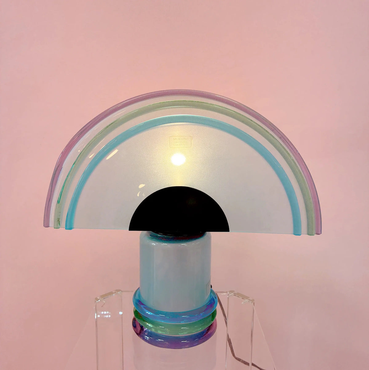 Lampe demi-lune en verre de Murano vintage, arc-en-ciel pastel, années 80
