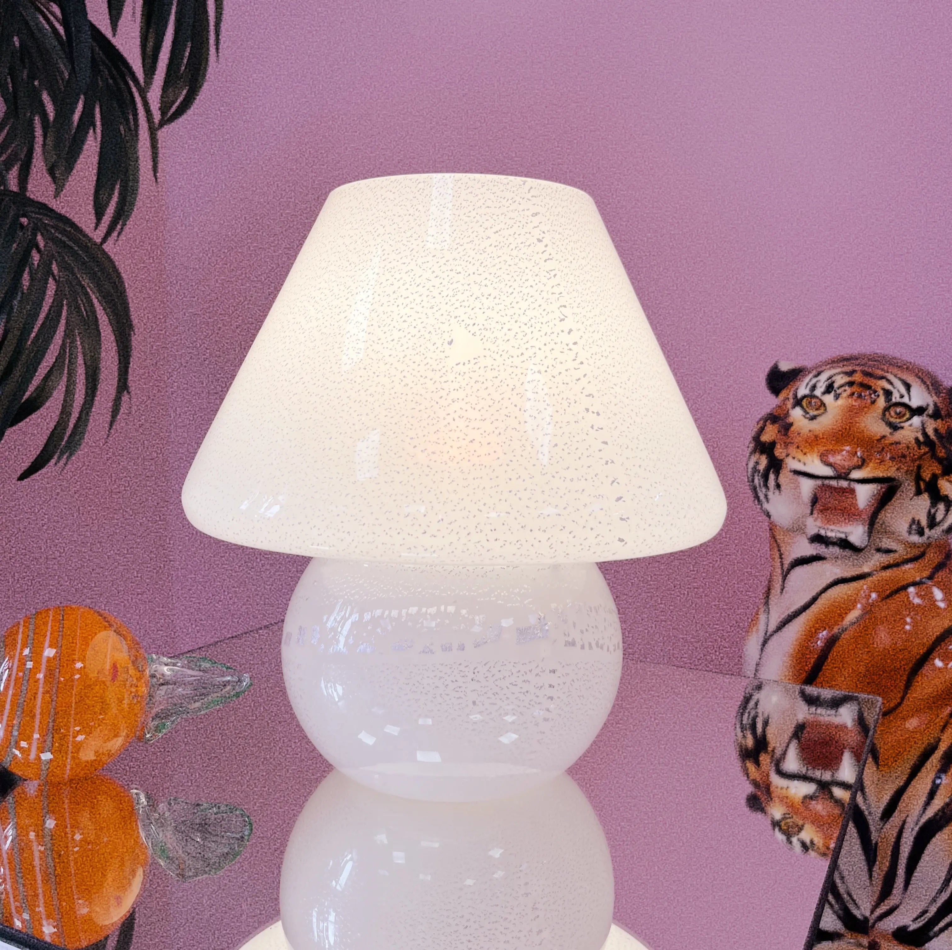 Lampe Murano blanche à feuilles d’argent, années 70, Club Barbara
