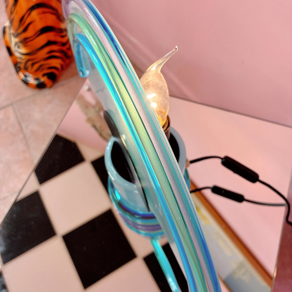 Lampe demi-lune en verre de Murano vintage, arc-en-ciel pastel, années 80