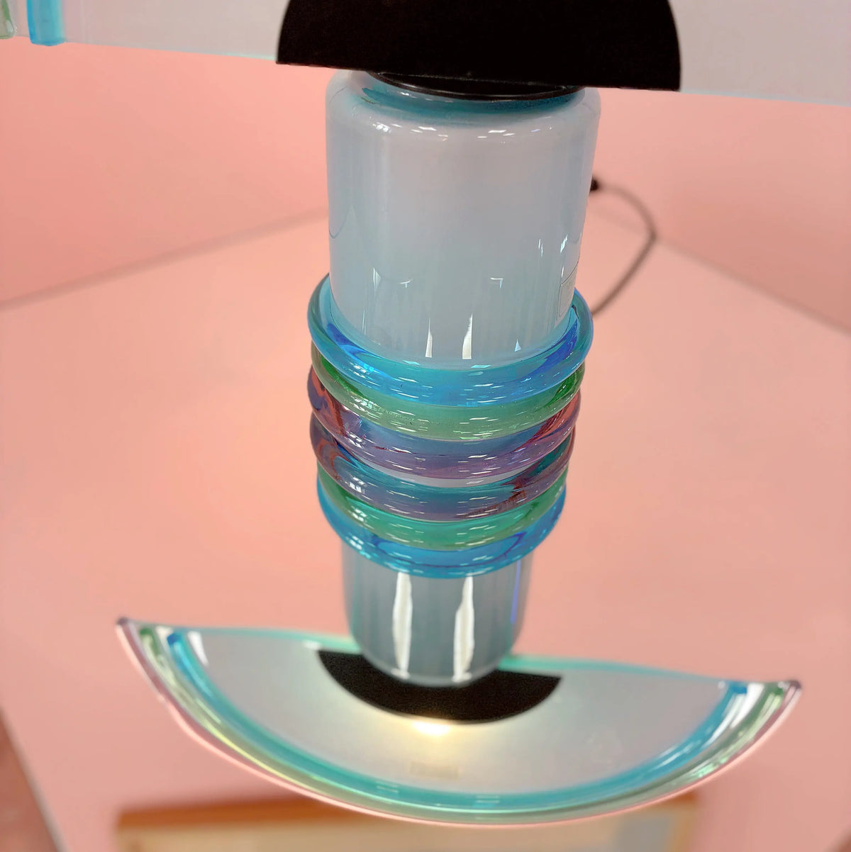 Lampe demi-lune en verre de Murano vintage, arc-en-ciel pastel, années 80
