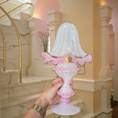 Lampe vintage en verre de Murano opalin blanc et rose, années 70-80
