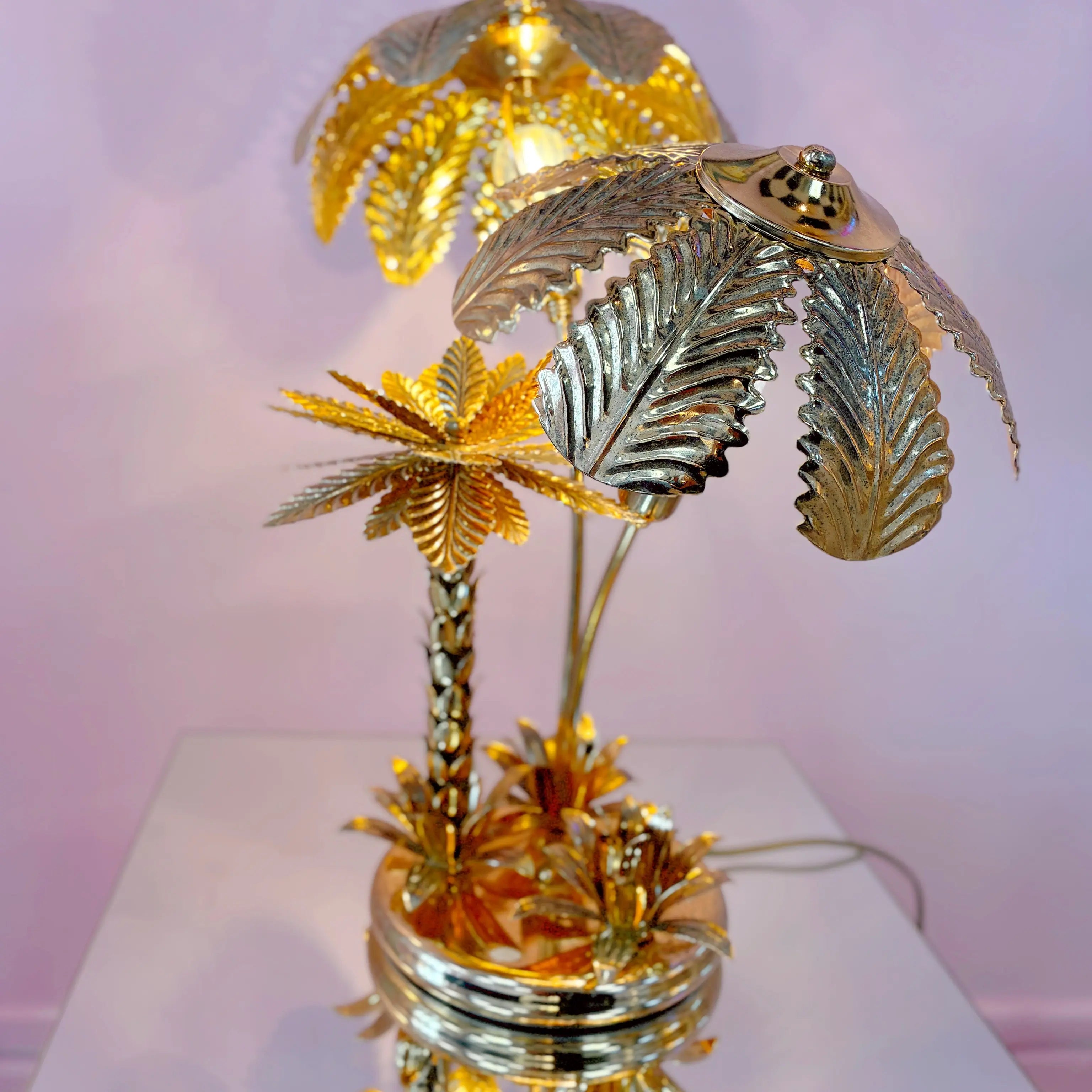 Lampe palmier laiton doré Hollywood Regency, Italie, années 70