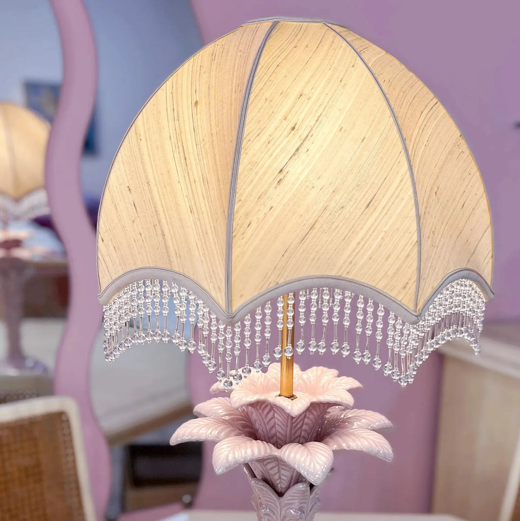 Lampe palmier en céramique nacrée rose, Italie, années 1970, abat-jour dôme Annick Naudy - Club Barbara