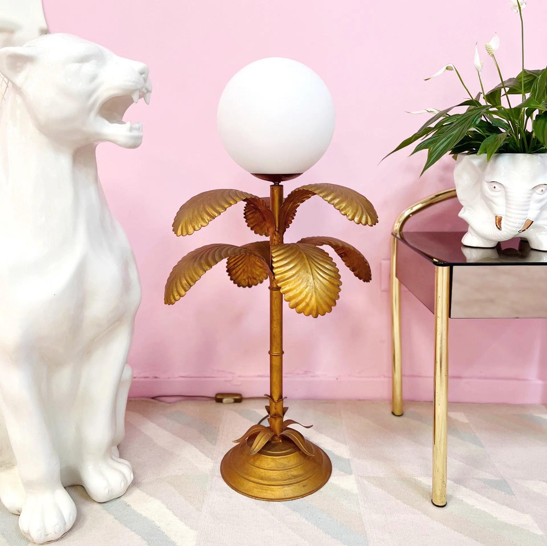 Lampe palmier Gold Hollywood Regency 70s - Club Barbara