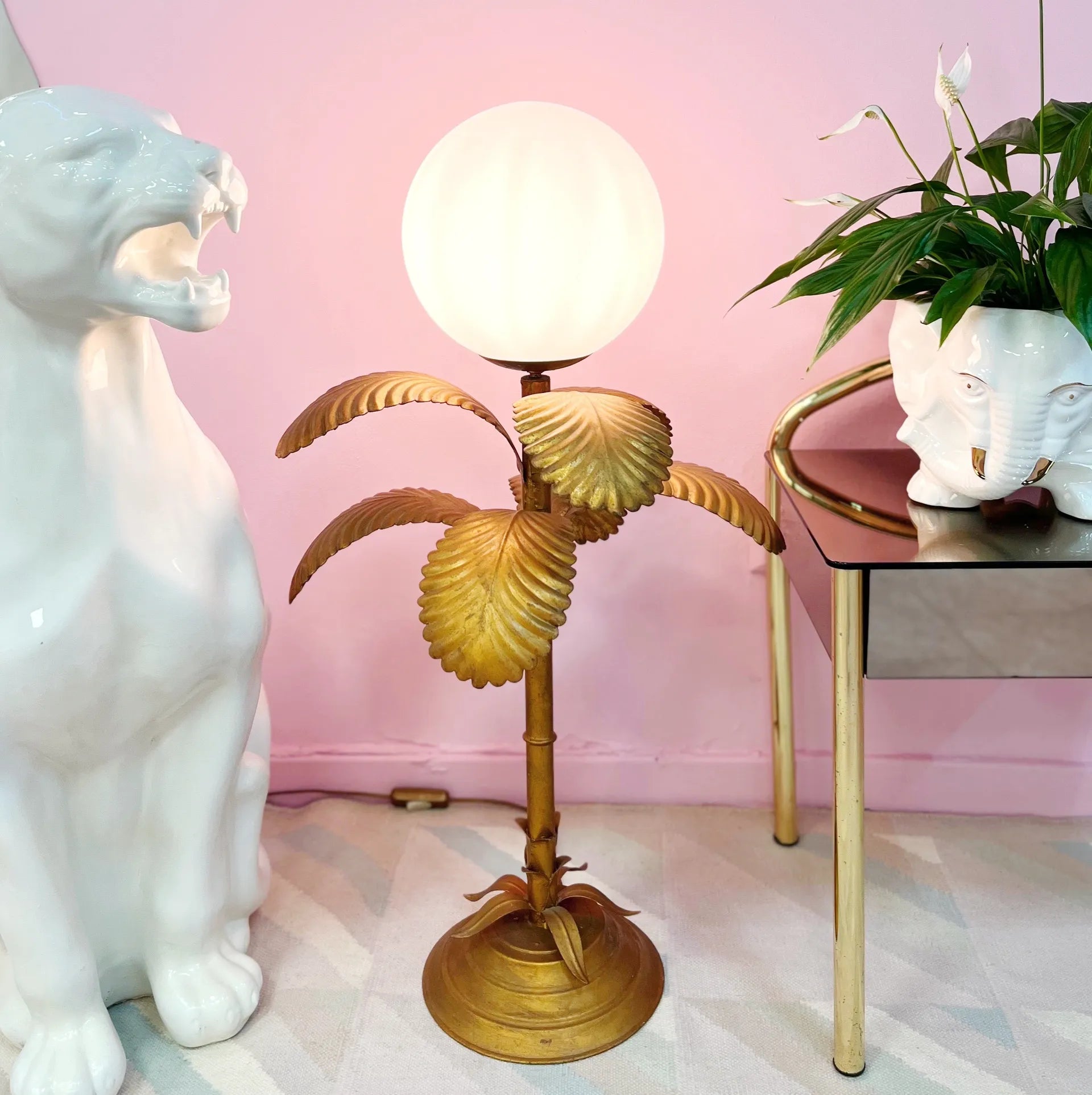 Lampe palmier Gold Hollywood Regency 70s - Club Barbara