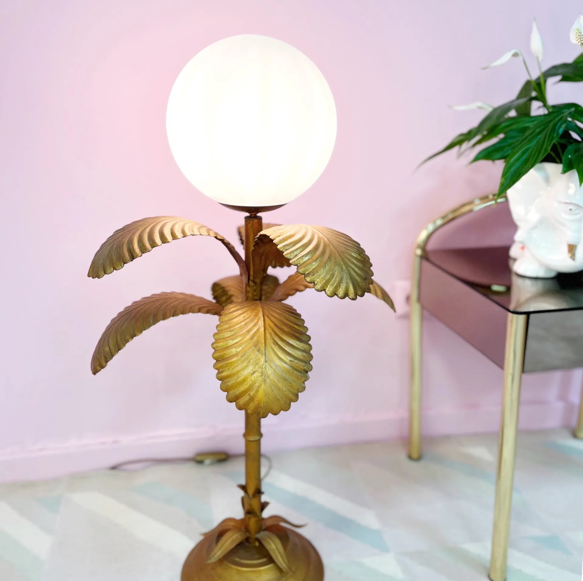 Lampe palmier Gold Hollywood Regency 70s - Club Barbara