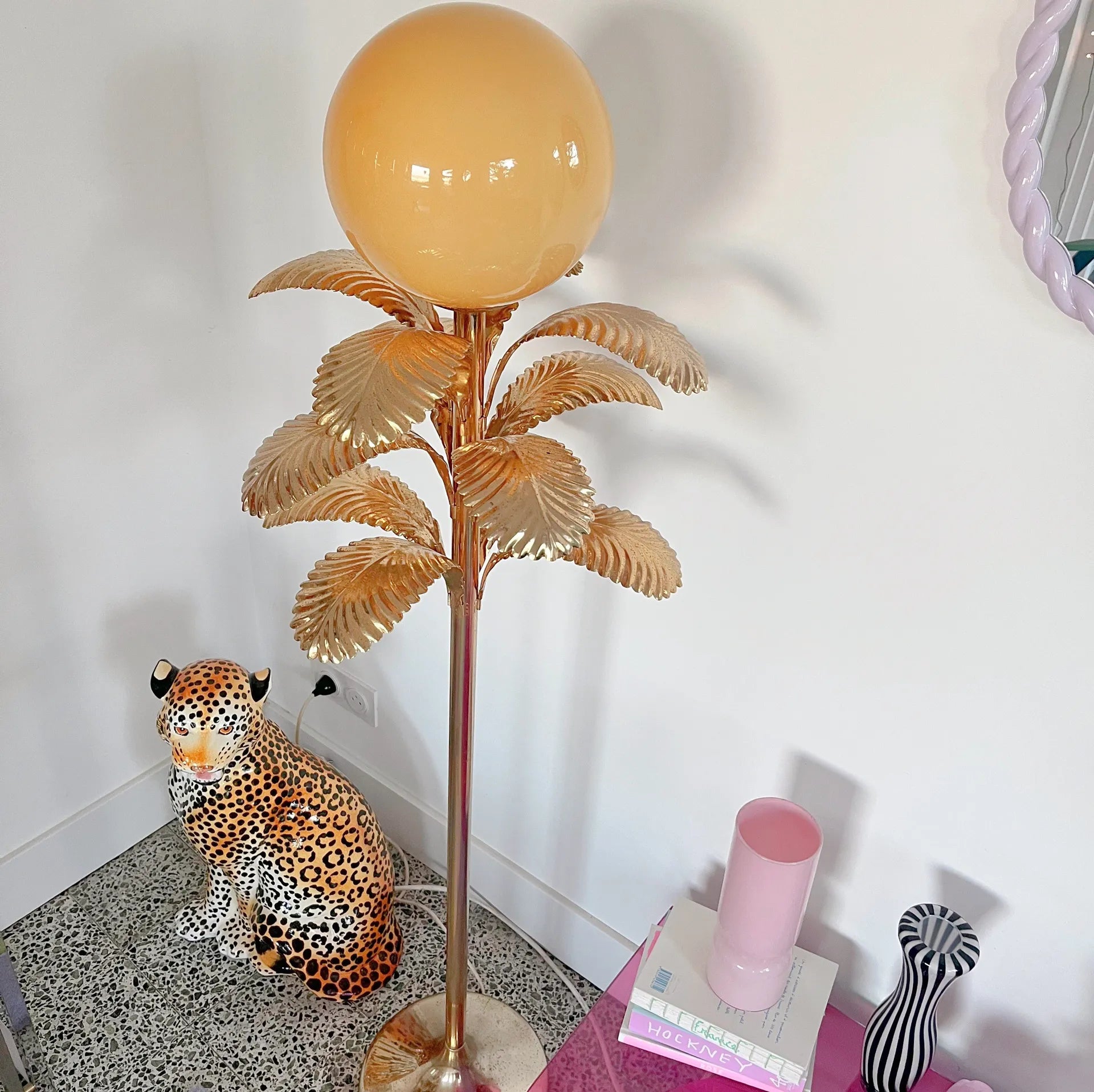 Lampe palmier Hollywood Regency italienne 80s grand modèle - Club Barbara