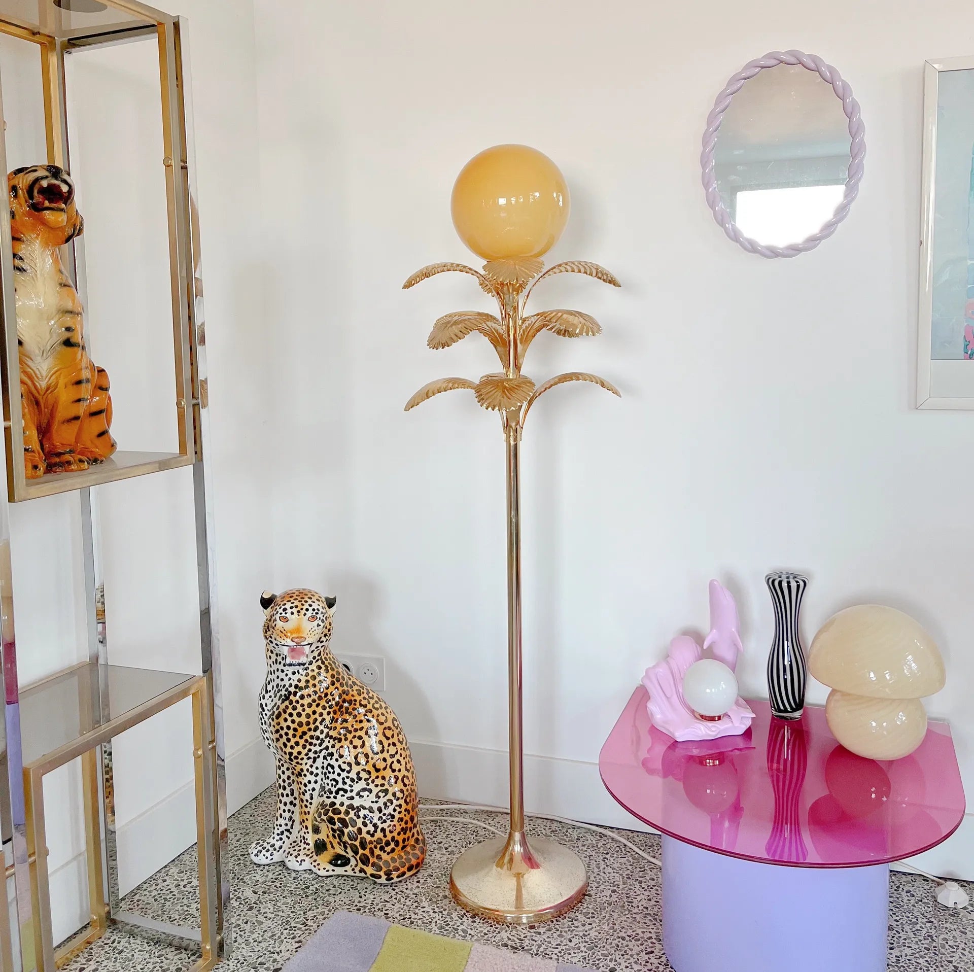 Lampe palmier Hollywood Regency italienne 80s grand modèle - Club Barbara