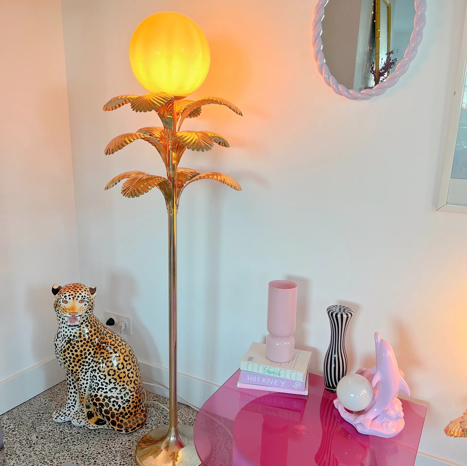 Lampe palmier Hollywood Regency italienne 80s grand modèle - Club Barbara