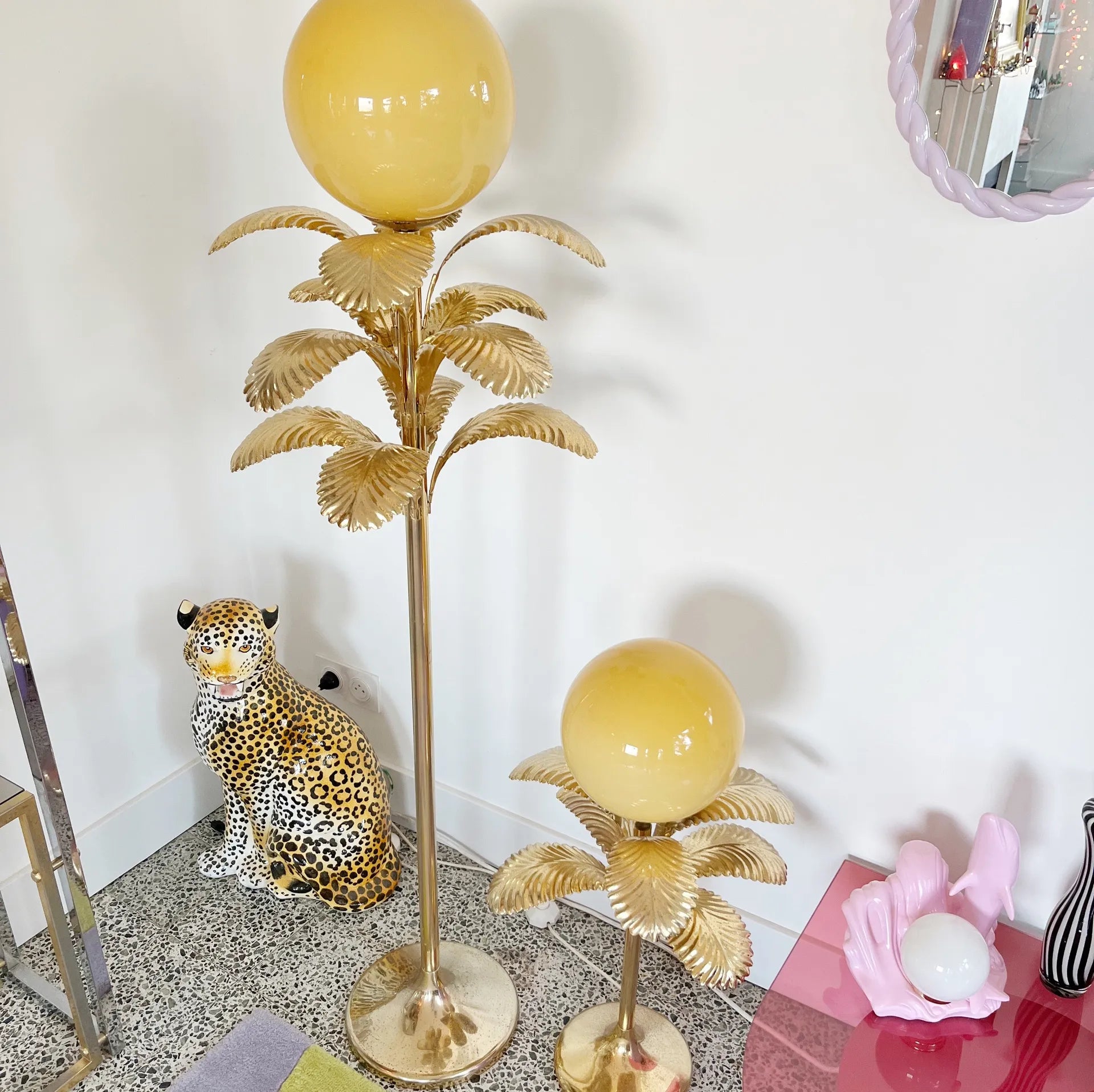 Lampe palmier Hollywood Regency italienne 80s petit modèle - Club Barbara