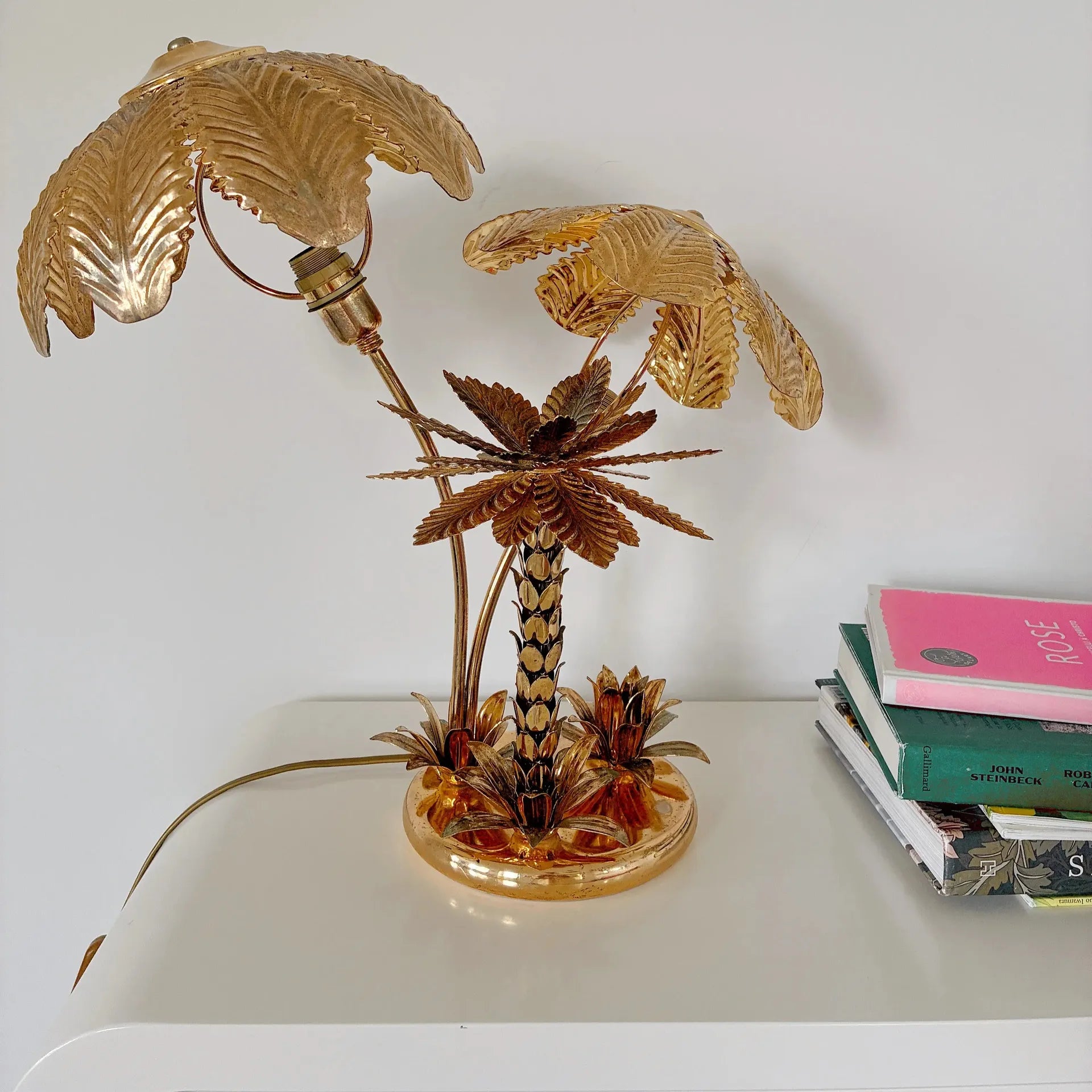 Lampe palmier laiton doré Hollywood Regency, Italie, années 70 - Club Barbara