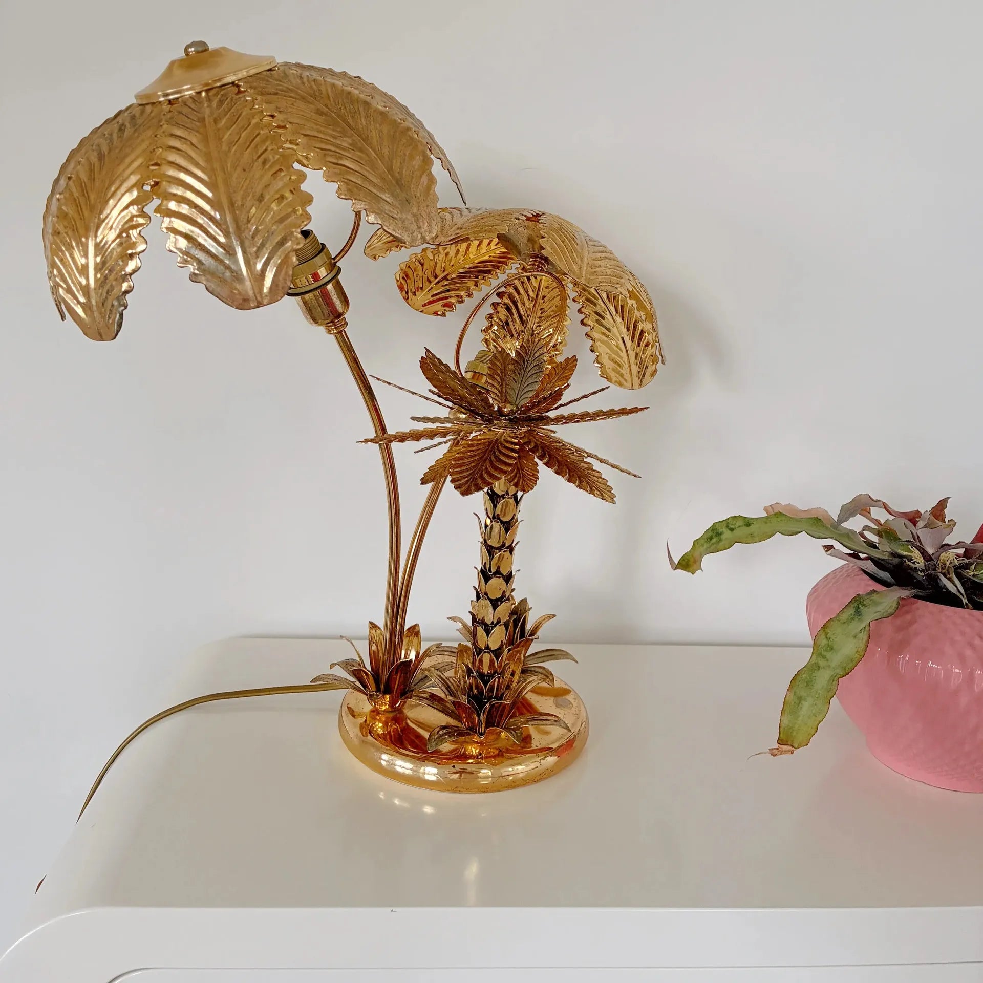 Lampe palmier laiton doré Hollywood Regency, Italie, années 70 - Club Barbara