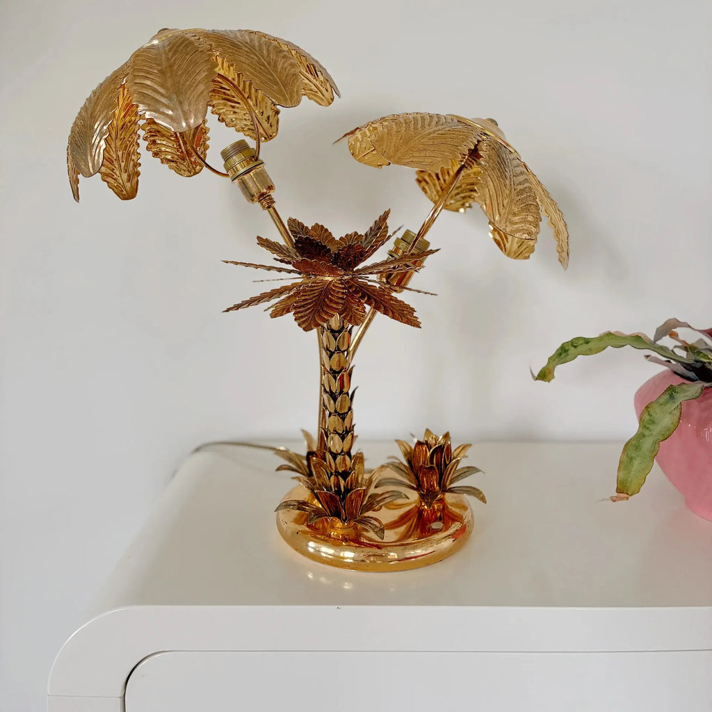 Lampe palmier laiton doré Hollywood Regency, Italie, années 70 - Club Barbara