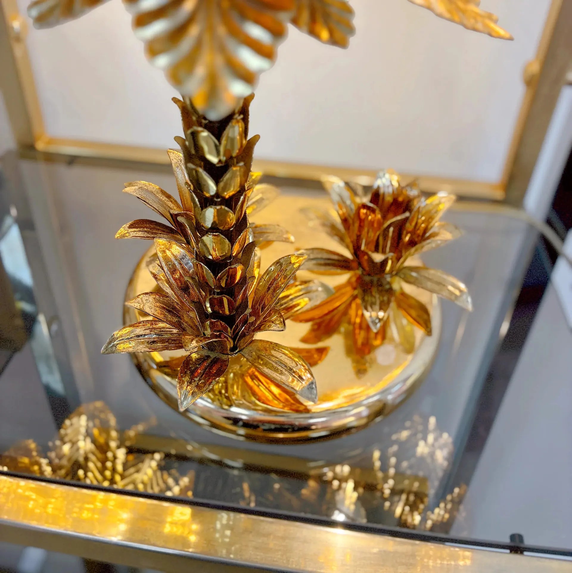 Lampe palmier laiton doré Hollywood Regency, Italie, années 70 - Club Barbara