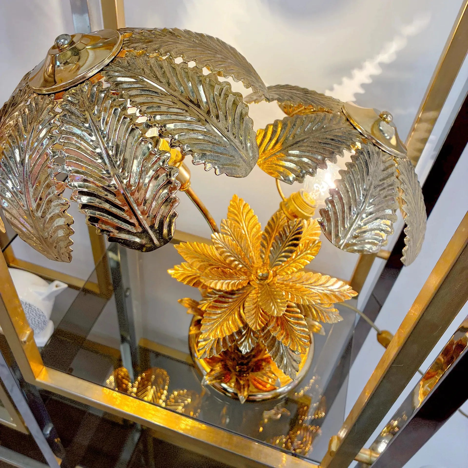 Lampe palmier laiton doré Hollywood Regency, Italie, années 70 - Club Barbara