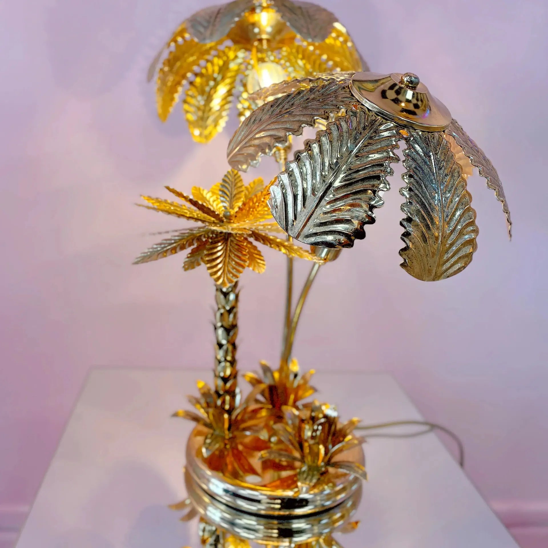 Lampe palmier laiton doré Hollywood Regency, Italie, années 70 - Club Barbara