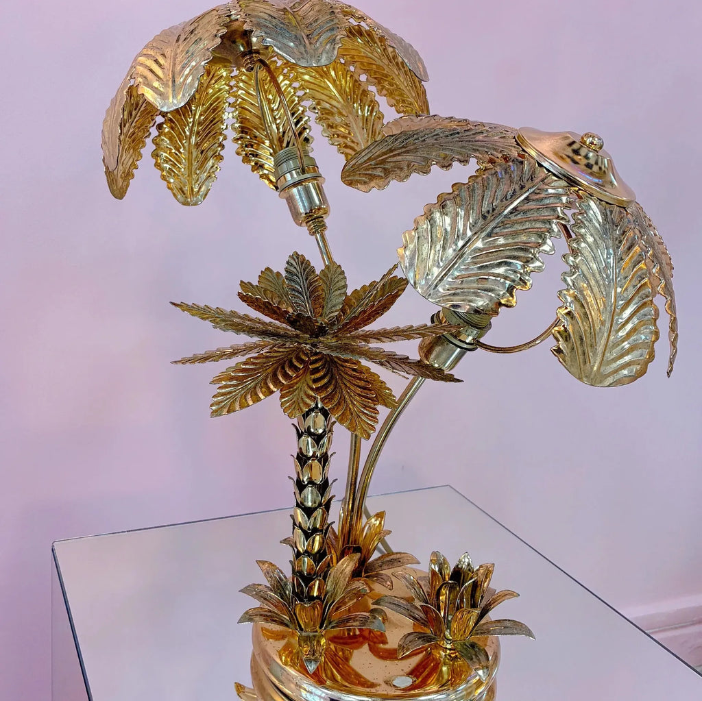Lampe palmier laiton doré Hollywood Regency, Italie, années 70 - Club Barbara
