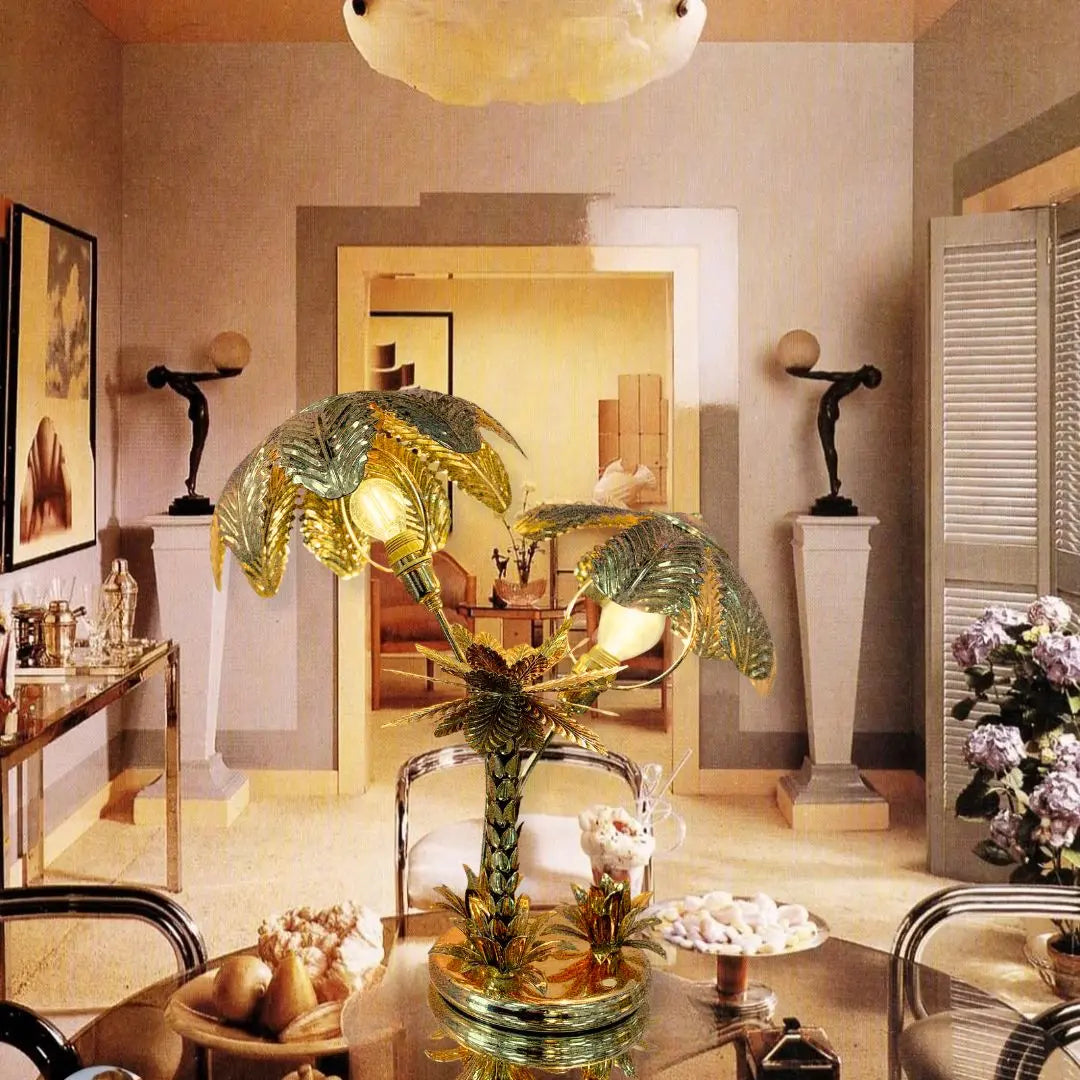 Lampe de table palmier en laiton doré, production italienne, années 1970
