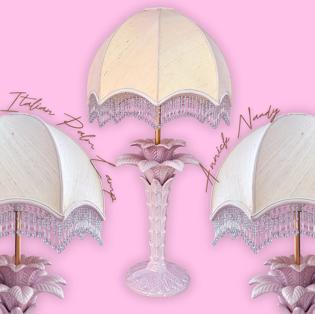 lampe palmier nacré rose années 70
