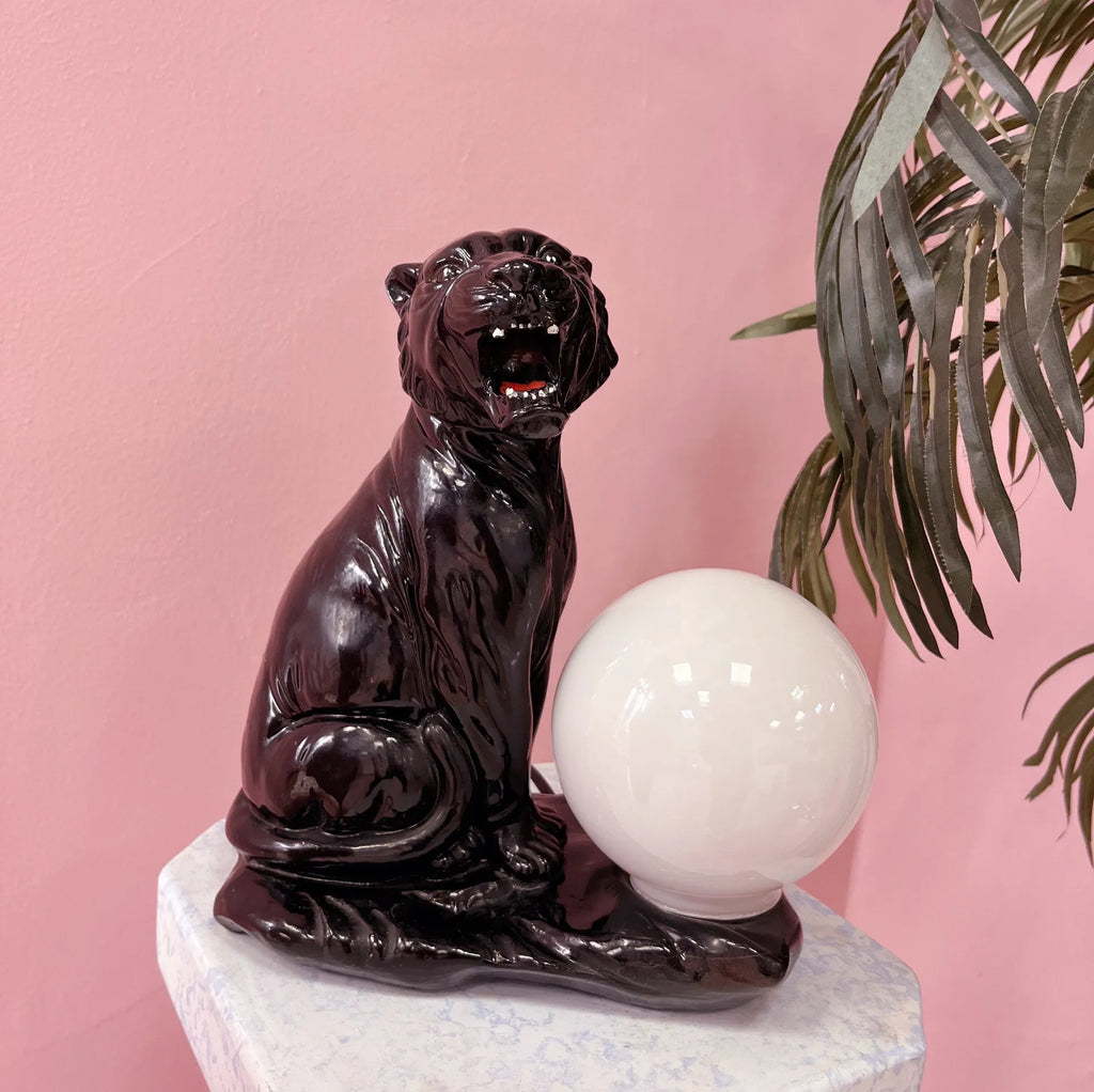 Lampe Panthère noire et globe opalin, années 80 - Club Barbara