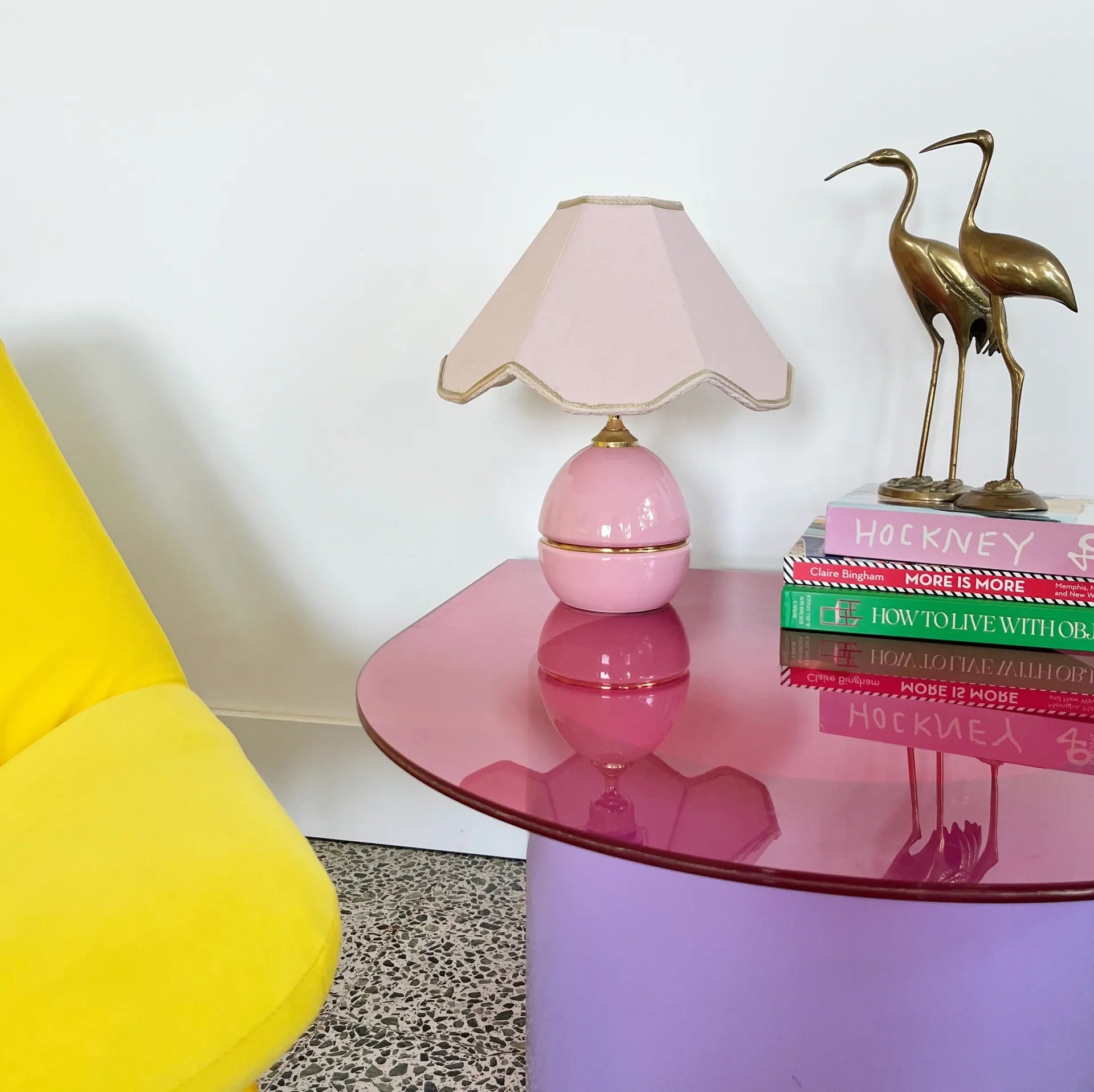 Lampe rose Capodimonte, made in Italy, années 70 - Club Barbara