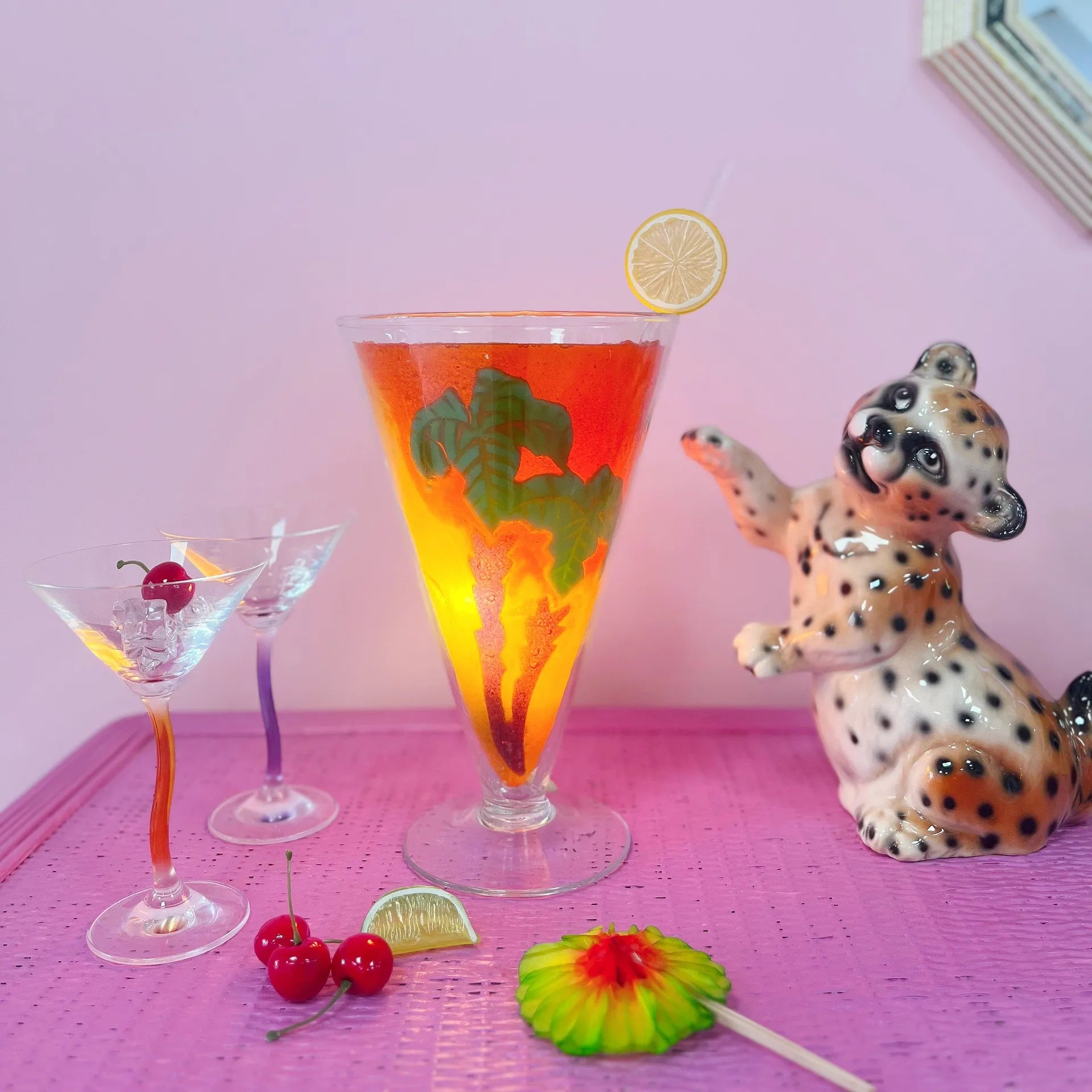 Lampe verre-cocktail XL 80s palmiers - Club Barbara